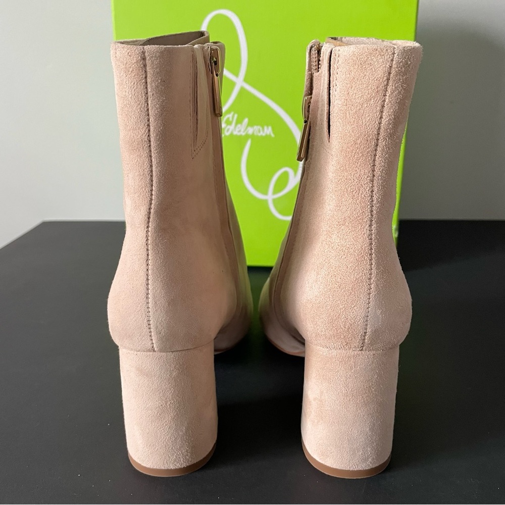 NIB Sam Edelman Fawn Warm Oat Suede Block Heel Ankle Boots - Picture 11 of 13